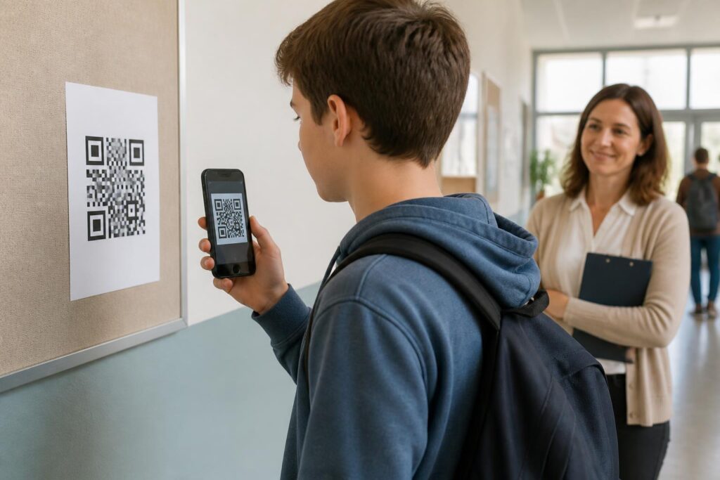 Pelajar memeriksa pratinjau tautan QR code di ponsel sebelum membukanya di lingkungan sekolah
